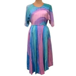 Vintage Midi Skirt Top Matching Set  Pastel Rainbow Size Medium Aqua Pink Lilac